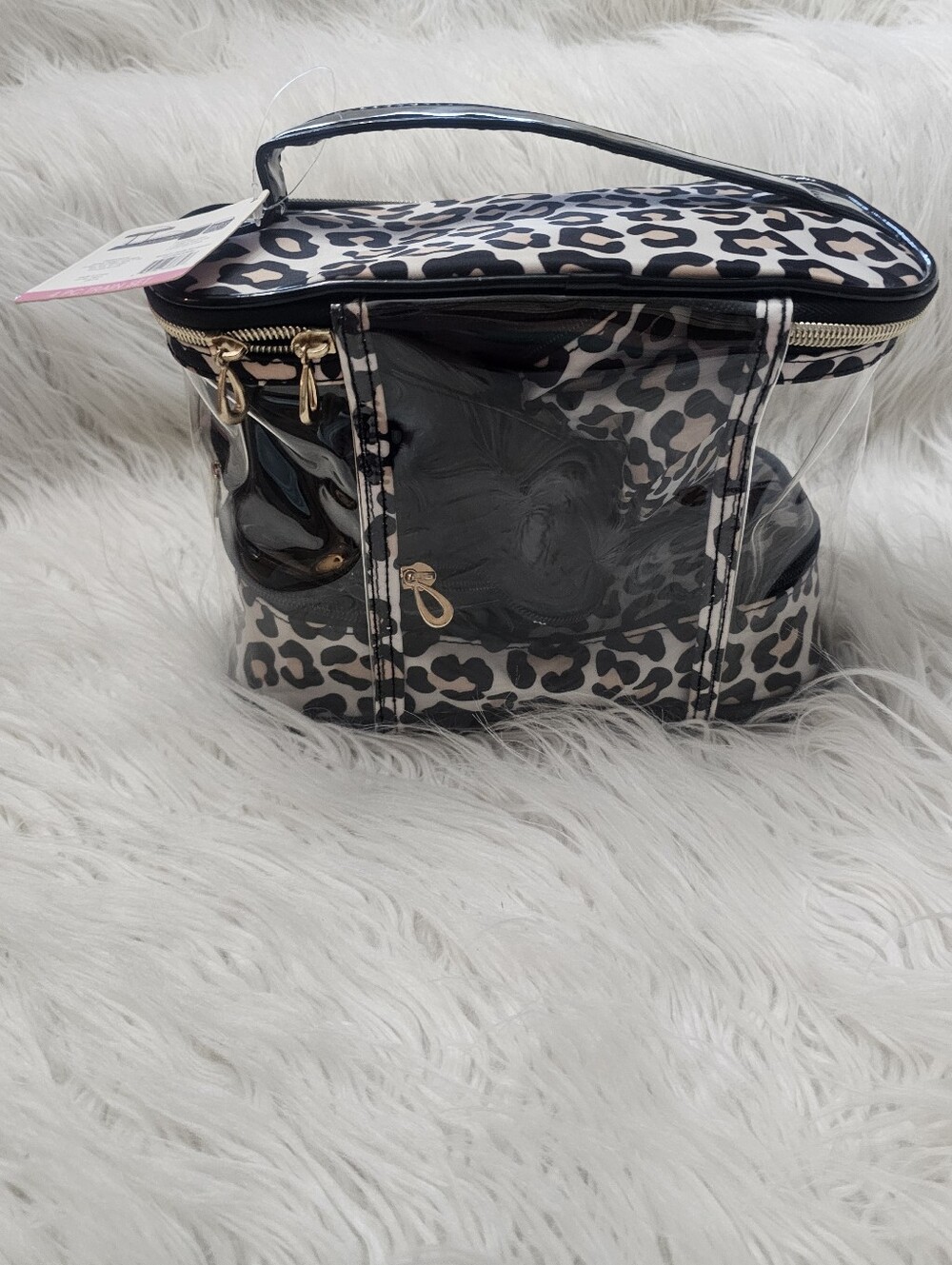 Clear Travel Cosmetic Bag with Black and White Leopard Print Insert - Picture 4 of 5